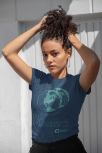 Woman wearing 'no planet B' T-shirt
